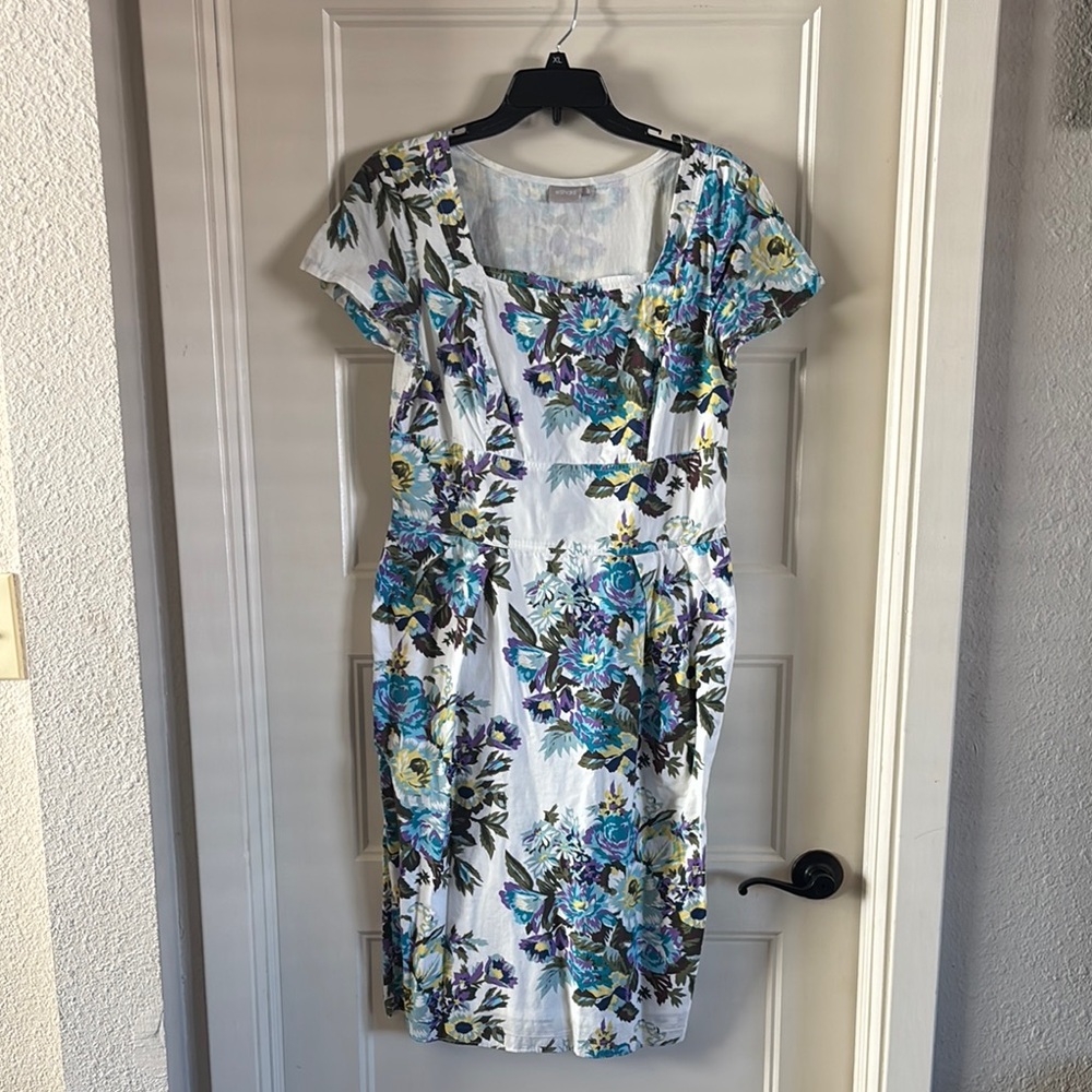 Eshakti Square Neck White and Blue Floral Dress